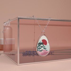 Necklace colorful Japanese inspired serene buddha hippie chain pink and red colo